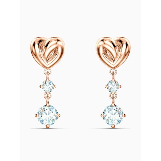 Swarovski Lifelong Heart Pierced Earrings, White, Rose-gold tone plated 5517942