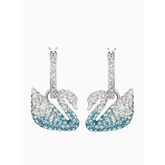 Swarovski Iconic Swan pierced earrings, Swan, Blue, Rhodium plated 5512577 Επιροδιομένο Swarovski Iconic Swan pierced earrings, Swan, Blue, Rhodium plated 5512577 Επιροδιομένο