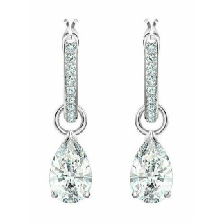 Swarovski Attract Pear Mini Hoop Pierced Earrings, White, Rhodium Plated 5563119 Επιροδιομένο