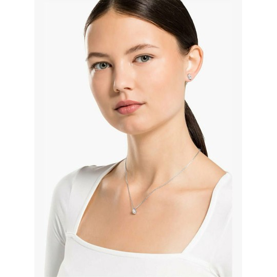 Swarovski Attract Pear Set, White, Rhodium Plated, Necklace and Earrings 5569174 Επιροδιομένο