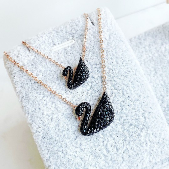 Swarovski Iconic Swan pendant, Swan, Small, Black, Rose gold-tone plated 5204133