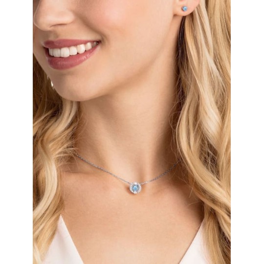 Swarovski Sparkling Dance set, Round, Blue, Rhodium plated / Necklace and Earrings 5480485 Επιροδιομένο