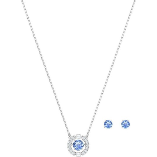 Swarovski Sparkling Dance set, Round, Blue, Rhodium plated / Necklace and Earrings 5480485 Επιροδιομένο