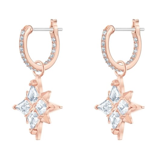 Swarovski Γυναικεία Σκουλαρίκια Κρεμαστά Με Πέτρες Symbolic Star Hoop Επιχρυσωμένα 5494337