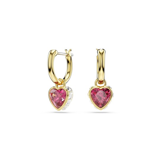 Swarovski Chroma Pierced Earrings Mini Hoop Drop Heart Gold Shiny Red 5684760