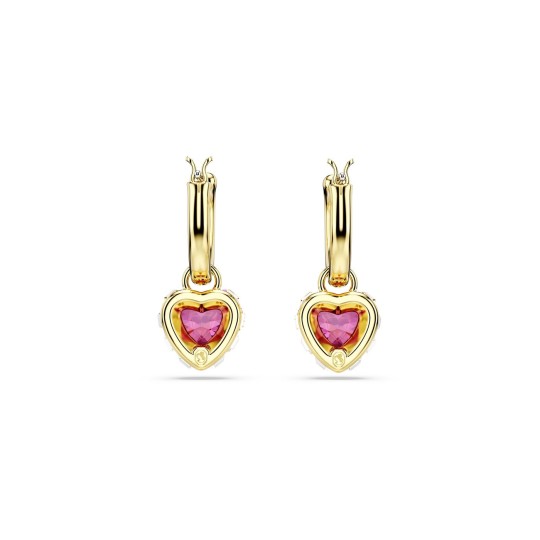 Swarovski Chroma Pierced Earrings Mini Hoop Drop Heart Gold Shiny Red 5684760