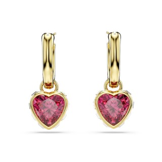Swarovski Chroma Pierced Earrings Mini Hoop Drop Heart Gold Shiny Red 5684760