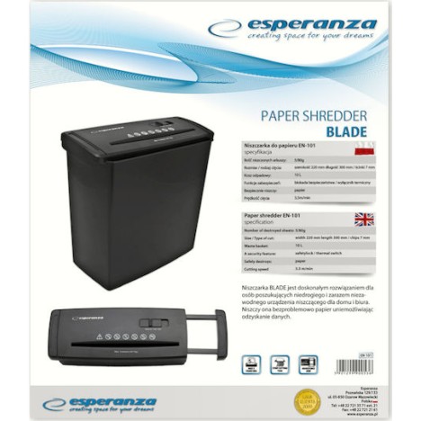 Esperanza EN101 Καταστροφέας Εγγράφων Strip Cut 5 Φύλλων με Κάδο 10lt
