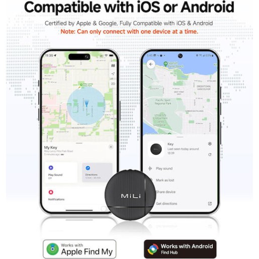 MILI Smart Tag LiTag Duo για iOS & Android συσκευές Bluetooth tracker Μαύρο