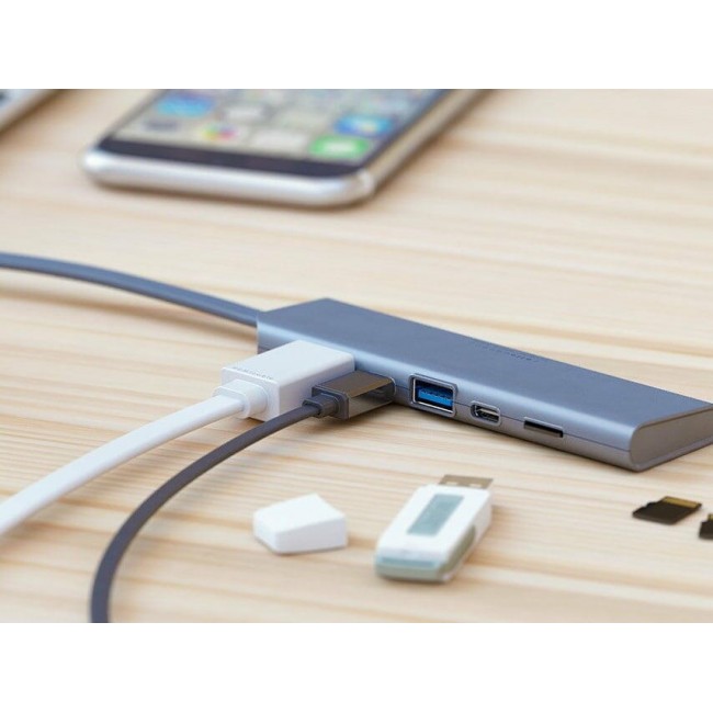 Allocacoc DockingHUB USB-C Multi-Port Pass Through Adaptor - Grey