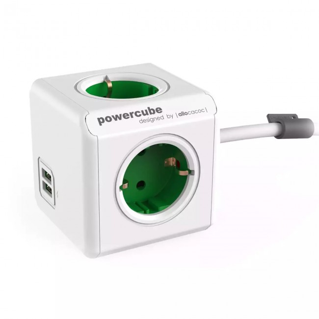 Allocacoc PowerCube 4 Θέσεων με 2 USB και Καλώδιο 1.5m Πράσινο