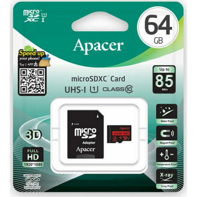 Apacer R85 microSDXC 64GB U1 with Adapter