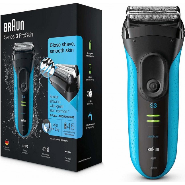 Braun 3040s Ηλεκτρική Ξυριστική Μηχανή  Μπλε