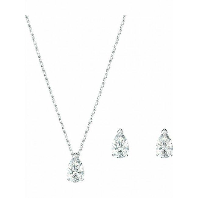 Swarovski Attract Pear Set, White, Rhodium Plated, Necklace and Earrings 5569174 Επιροδιομένο