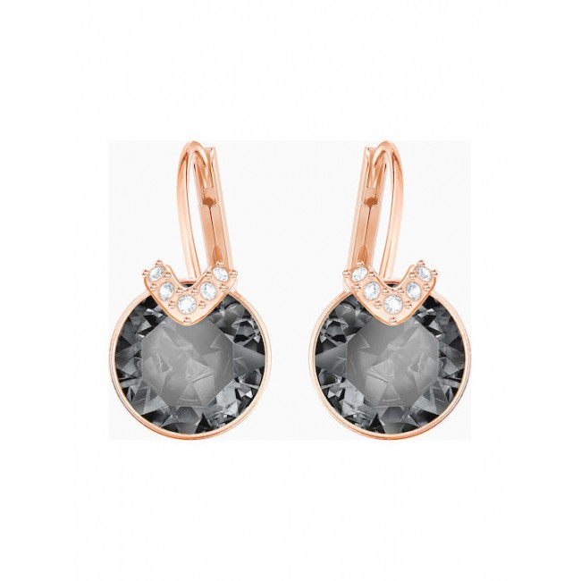 Swarovski Bella V pierced earrings, Round, Gray, Rose gold-tone plated 5299317
