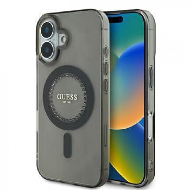 Guess Rhinestones - MagSafe Σκληρή Θήκη με Πλαίσιο Σιλικόνης iPhone 16 Black (GUHMP16SPFTDTEK)