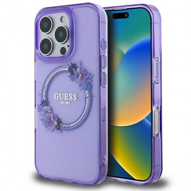 Guess “Flower Wreath” Hard Case iPhone 16 Pro (Μωβ – GUHMP16LHFWFCU)