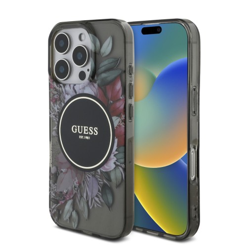 Guess Magsafe “Flowers with Pearl Strap” Hard Case iPhone 16 Pro (Μαύρο – GUHMP16LHFWBRCESK)