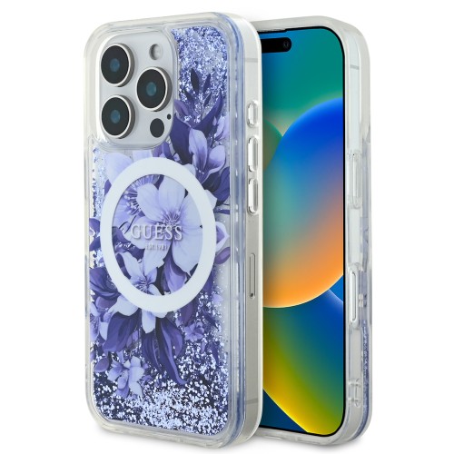 Guess “Liquid Glitter Flower" Θήκη προστασίας από σκληρό πλαστικό – iPhone 16 Pro (Μωβ – GUHMP16LLFMWTU)