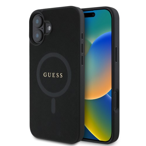 Guess Saffiano Classic Logo - MagSafe Σκληρή Θήκη iPhone 16 - Black (GUHMP16SPSAHMCK)