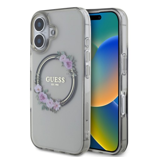 Guess “Flower Wreath” Hard Case iPhone 16 (Μαύρο – GUHMP16SHFWFCK)
