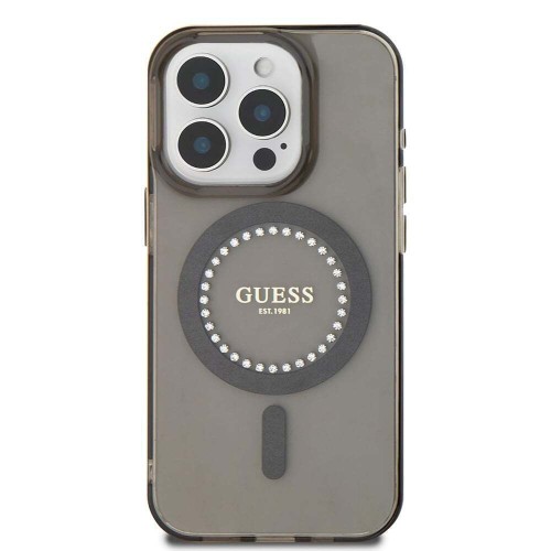 Guess Rhinestones - MagSafe Σκληρή Θήκη με Πλαίσιο Σιλικόνης iPhone 16 Pro - Black - GUHMP16LPFTDTEK