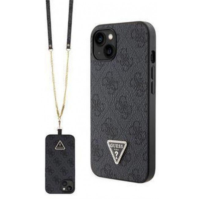 Guess iPhone 15 - Crossbody 4G Metal Logo Case with Removable Strap Black - GUHCP15SP4TDSCPK 