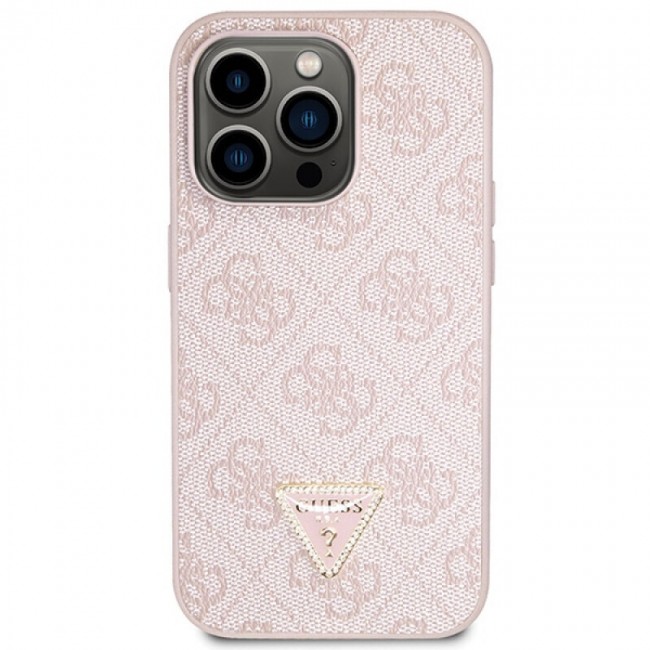 Guess PU 4G Strass Triangle Metal Logo Case + Crossbody Strap for iPhone 15 Pro Pink (GUHCP15LP4TDSCPP)