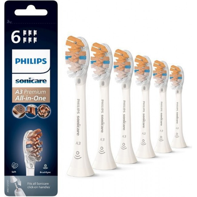 Philips Sonicare A3 Premium Replacement Electric Toothbrush Head – Pack of 6 (HX9096/10)