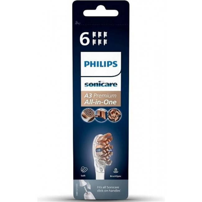 Philips Sonicare A3 Premium Replacement Electric Toothbrush Head – Pack of 6 (HX9096/10)