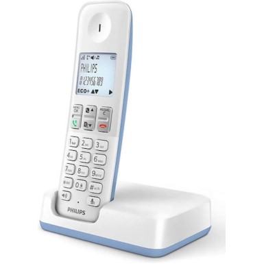 PHILIPS D2501S-34 Ασύρματο Τηλέφωνο με Ελληνικό Μενού Λευκό-Μπλε