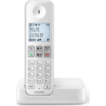 PHILIPS D2501W-34 Ασύρματο Τηλέφωνο με Ελληνικό Μενού Λευκό