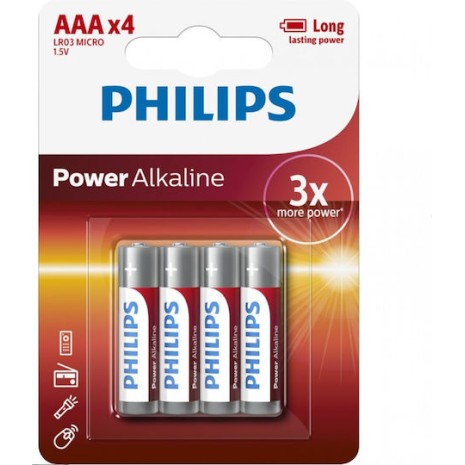 PHILIPS Power LR03P4B/5, AAA LR03 1.5V Αλκαλικές Μπαταρίες 4τμχ