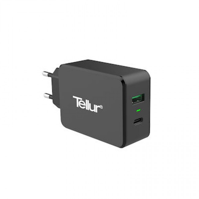 Tellur Dual USB Wall Charger USB / Type-C PD QC3.0 Διπλός Αντάπτορας Φόρτισης 6A (TLL151071) Black