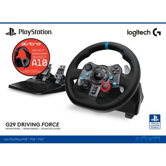 Logitech G29 Τιμονιέρα με Πετάλια για PC / PS4 / PS5 με 900° Περιστροφής + Astro A10 Headset (Black)