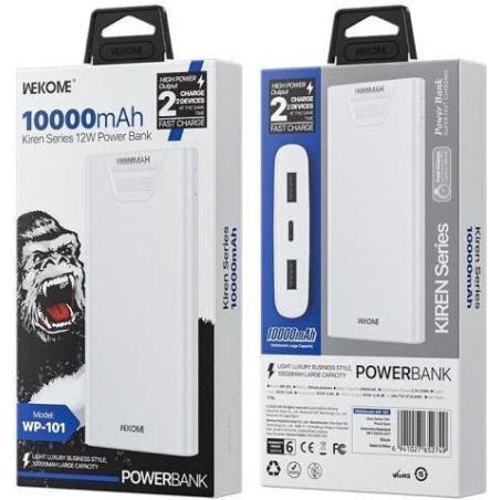 WK WP-101 Power Bank 10000mAh 12W με 2 Θύρες USB-A Λευκό